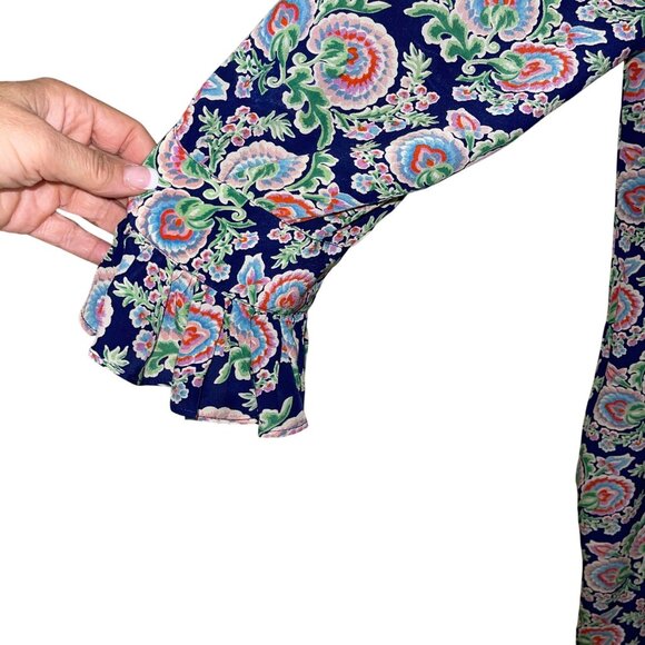 Banjanan Womens Dress Size Medium Multicolor Pintuck Ruffle Trim Mini Pure Silk - Picture 7 of 16